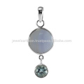 Stylish Blue Lace Agate e Blue Blue Topaz Gemstone com 925 Silver Drop Pendant